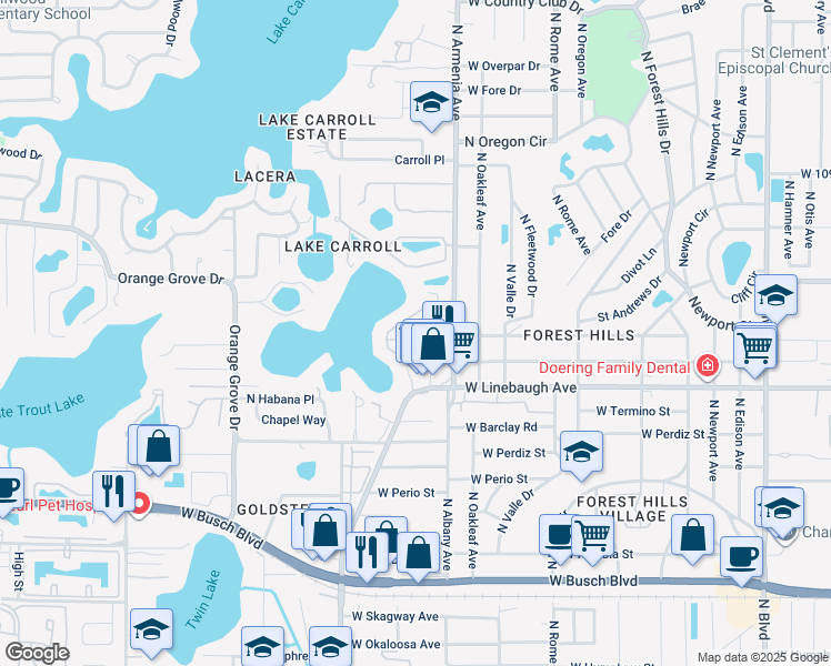 map of restaurants, bars, coffee shops, grocery stores, and more near in Tampa