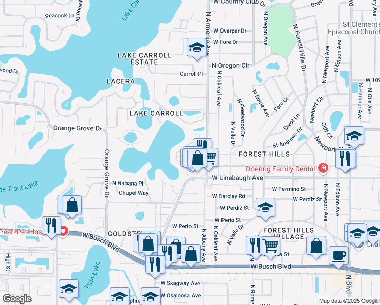 map of restaurants, bars, coffee shops, grocery stores, and more near 10200 North Armenia Avenue in Tampa