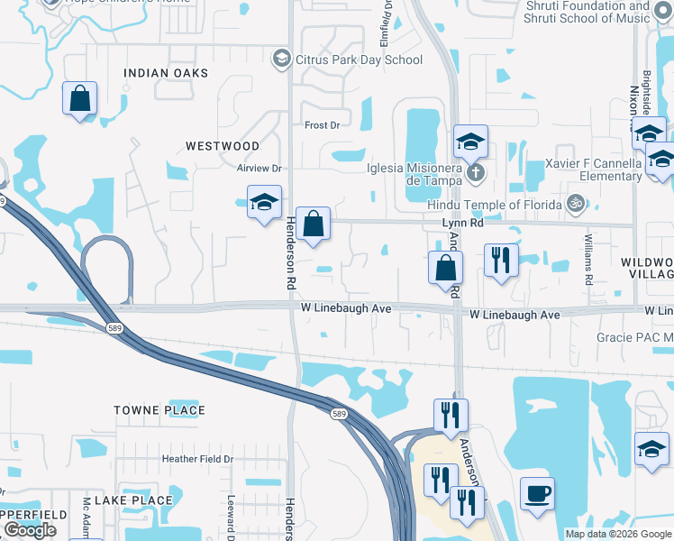 map of restaurants, bars, coffee shops, grocery stores, and more near 10130 Tranquility Way in Tampa