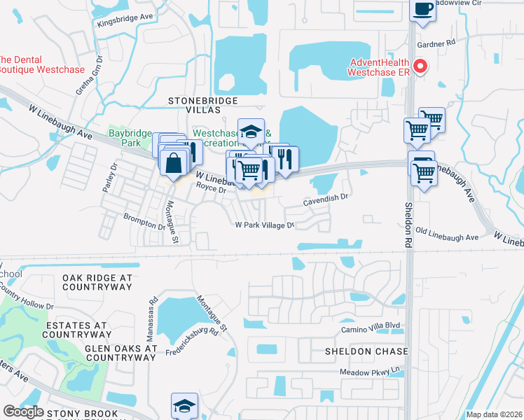 map of restaurants, bars, coffee shops, grocery stores, and more near 10039 Bradwell Place in Tampa