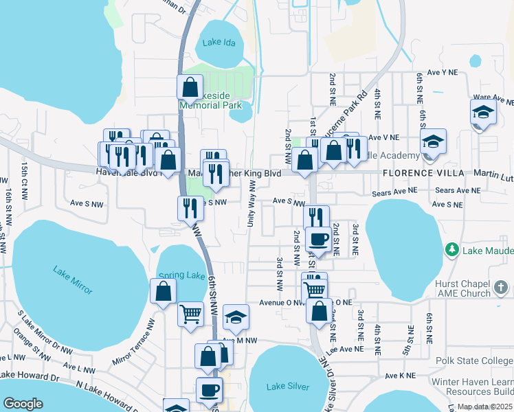 map of restaurants, bars, coffee shops, grocery stores, and more near 1844 4th Street Northwest in Winter Haven