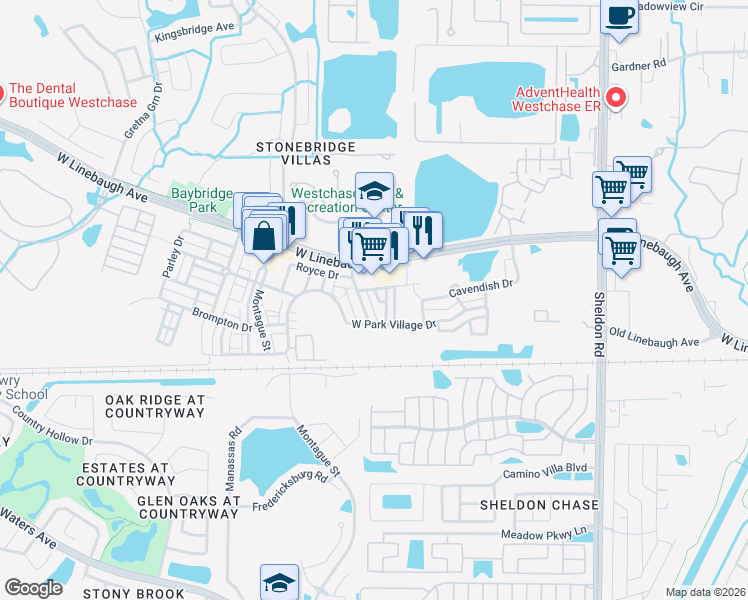 map of restaurants, bars, coffee shops, grocery stores, and more near 10035 Bentley Way in Tampa