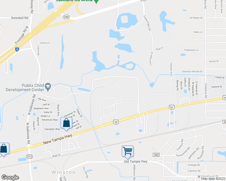 map of restaurants, bars, coffee shops, grocery stores, and more near 3045 New Tampa Highway in Lakeland