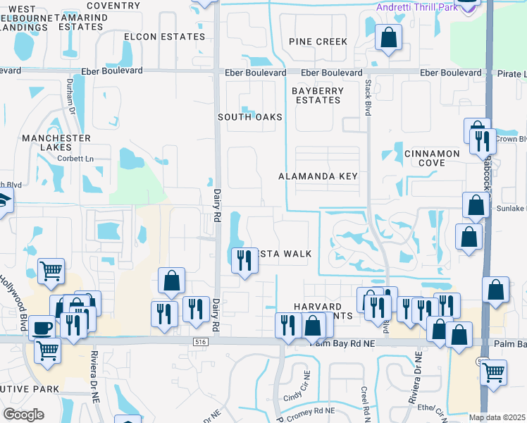 map of restaurants, bars, coffee shops, grocery stores, and more near 1280 Luminary Circle in Melbourne