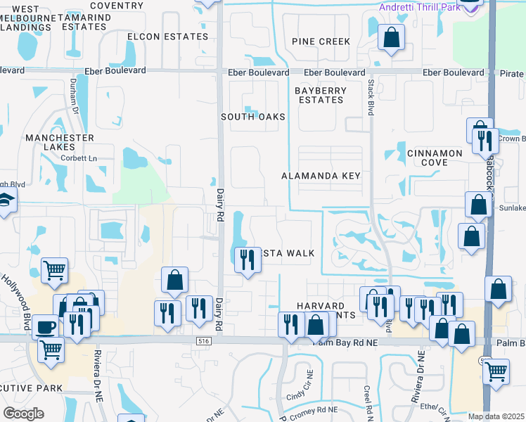 map of restaurants, bars, coffee shops, grocery stores, and more near 1260 Luminary Circle in Melbourne