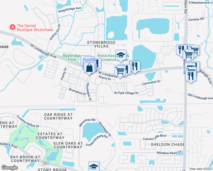 map of restaurants, bars, coffee shops, grocery stores, and more near 9628 West Park Village Drive in Tampa