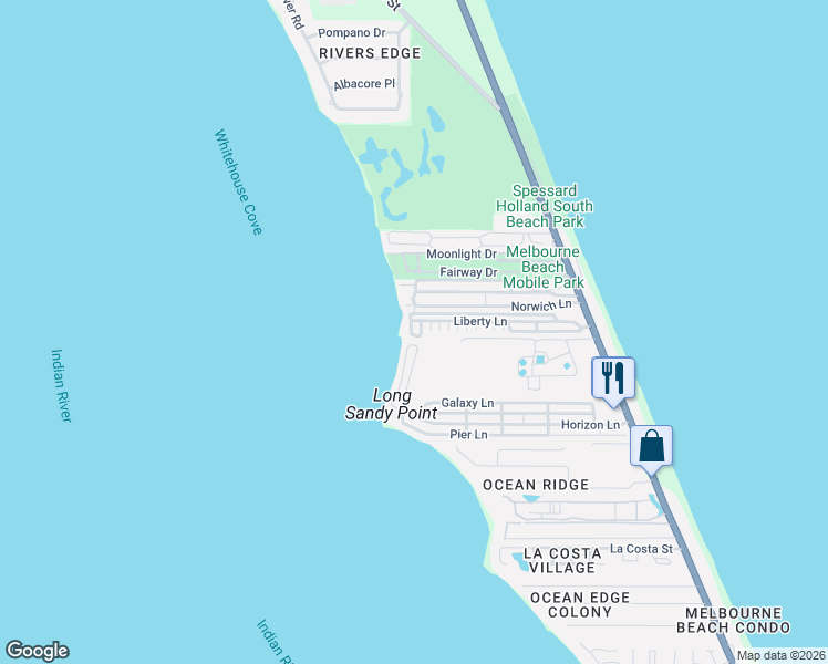 map of restaurants, bars, coffee shops, grocery stores, and more near 2798 Glory Circle in Melbourne Beach