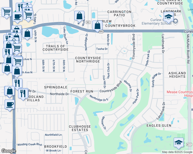 map of restaurants, bars, coffee shops, grocery stores, and more near 3327 West Wind Chime Drive in Clearwater