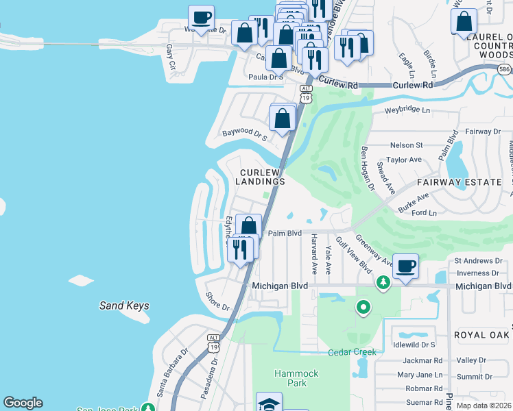 map of restaurants, bars, coffee shops, grocery stores, and more near 54 Nicholas Drive in Dunedin