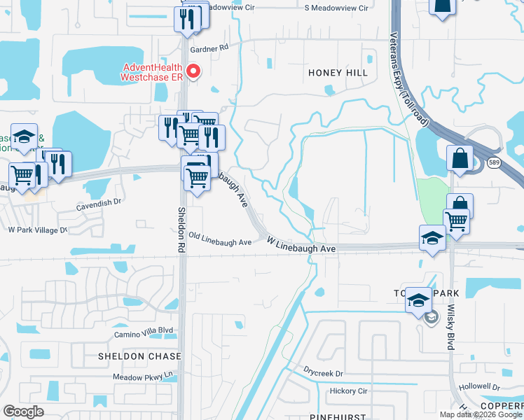 map of restaurants, bars, coffee shops, grocery stores, and more near 8483 West Linebaugh Avenue in Tampa
