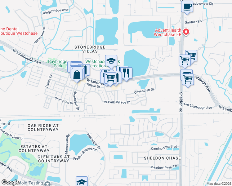 map of restaurants, bars, coffee shops, grocery stores, and more near 10039 Bradwell Place in Tampa