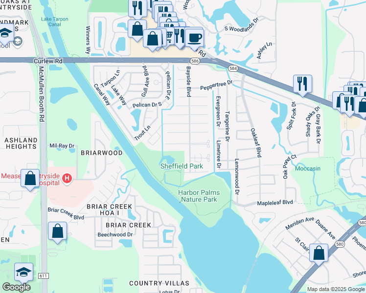 map of restaurants, bars, coffee shops, grocery stores, and more near 2009 Sheffield Court in Oldsmar