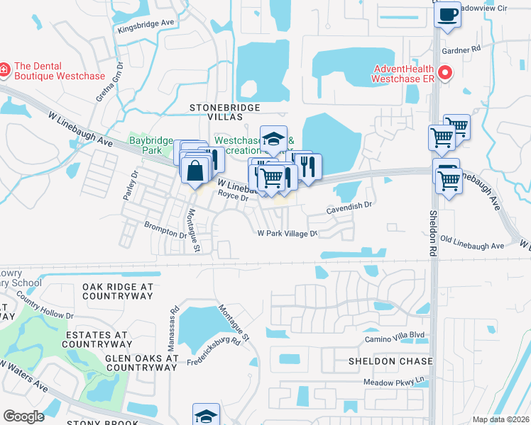map of restaurants, bars, coffee shops, grocery stores, and more near 10035 Bentley Way in Tampa