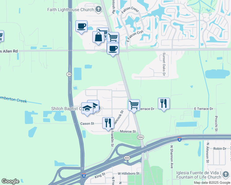 map of restaurants, bars, coffee shops, grocery stores, and more near 709 Oakland Heights Avenue in Plant City