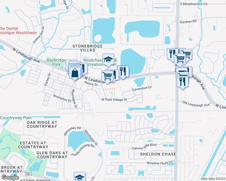 map of restaurants, bars, coffee shops, grocery stores, and more near 10035 Bradwell Place in Tampa