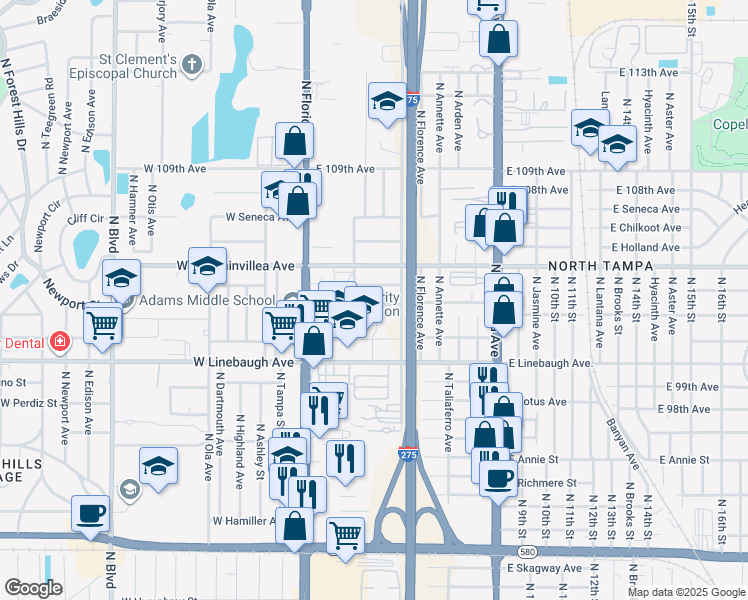 map of restaurants, bars, coffee shops, grocery stores, and more near 310 East Althea Avenue in Tampa