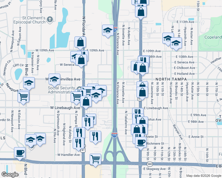 map of restaurants, bars, coffee shops, grocery stores, and more near 320 East Althea Avenue in Tampa