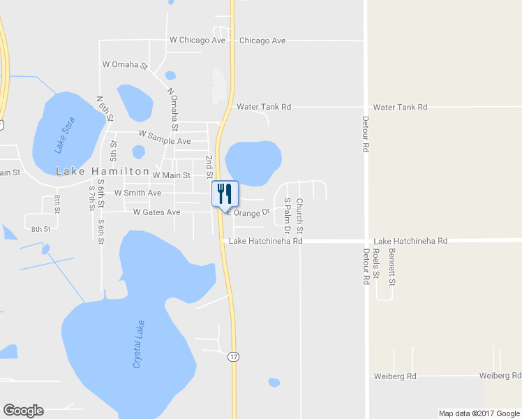 map of restaurants, bars, coffee shops, grocery stores, and more near 142 East Orange Drive in Lake Hamilton