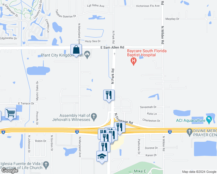 map of restaurants, bars, coffee shops, grocery stores, and more near 2908 North Maryland Avenue in Plant City