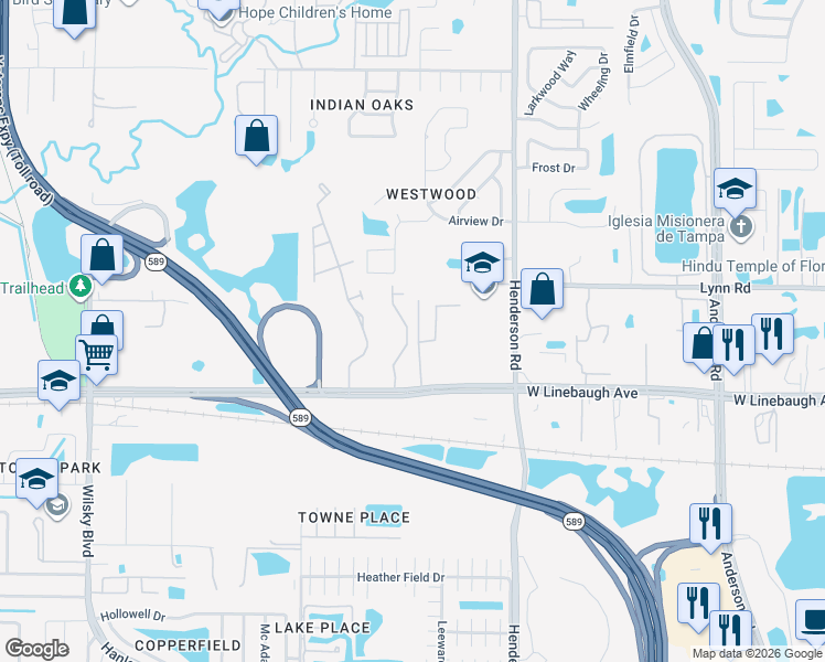 map of restaurants, bars, coffee shops, grocery stores, and more near 10022 Bucklin Street in Tampa