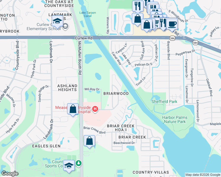 map of restaurants, bars, coffee shops, grocery stores, and more near 3327 Briarwood Lane in Safety Harbor
