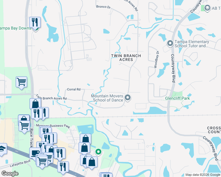 map of restaurants, bars, coffee shops, grocery stores, and more near 12509 Palomino Court in Tampa