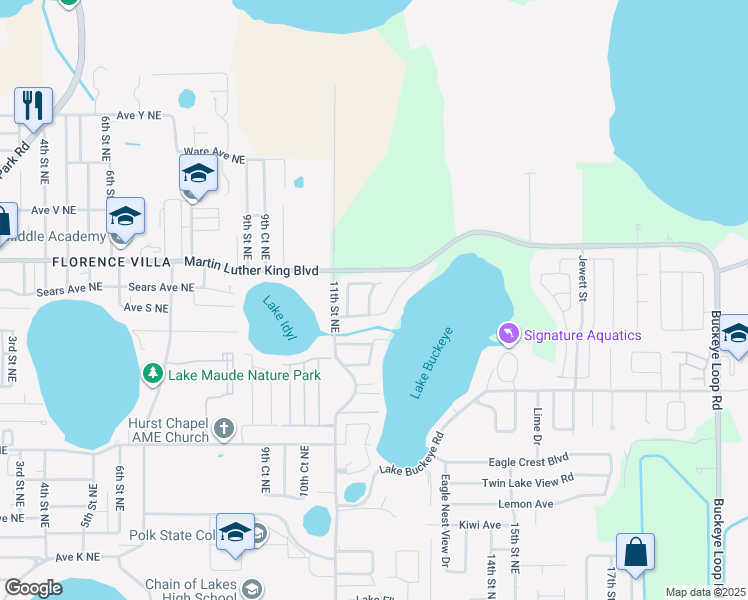 map of restaurants, bars, coffee shops, grocery stores, and more near 1202 12th Court Northeast in Winter Haven