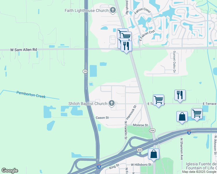 map of restaurants, bars, coffee shops, grocery stores, and more near 1003 Oakland Heights Avenue in Plant City