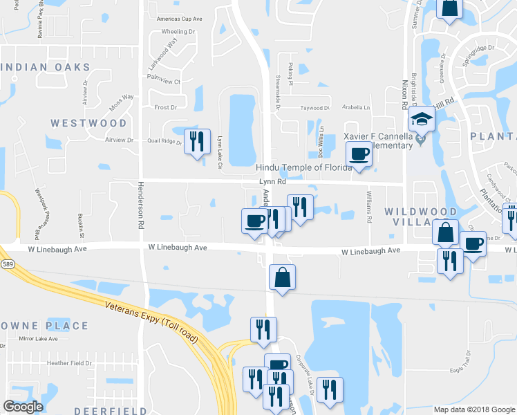map of restaurants, bars, coffee shops, grocery stores, and more near 6133 Parkside Meadow Drive in Tampa
