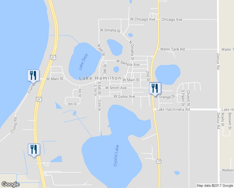 map of restaurants, bars, coffee shops, grocery stores, and more near 415 West Gates Avenue in Lake Hamilton