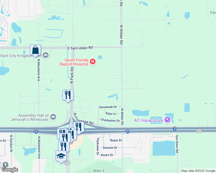 map of restaurants, bars, coffee shops, grocery stores, and more near 2909 North Wilder Road in Plant City
