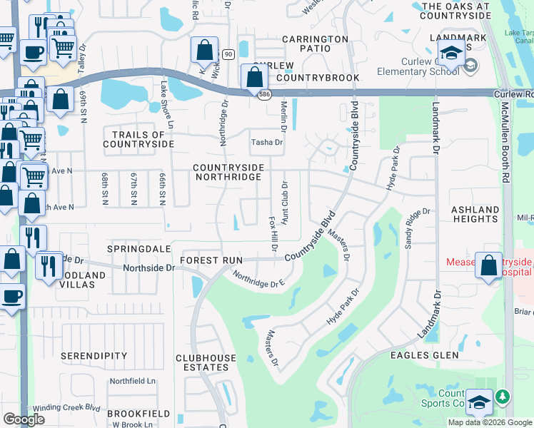 map of restaurants, bars, coffee shops, grocery stores, and more near 3324 Fox Hill Drive in Clearwater