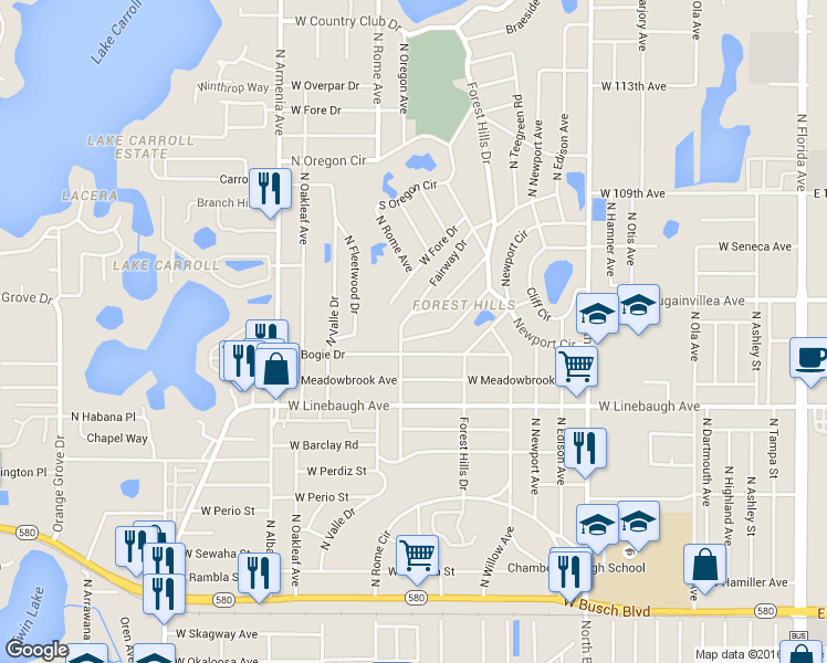 map of restaurants, bars, coffee shops, grocery stores, and more near 1327 Saint Andrews Drive in Tampa