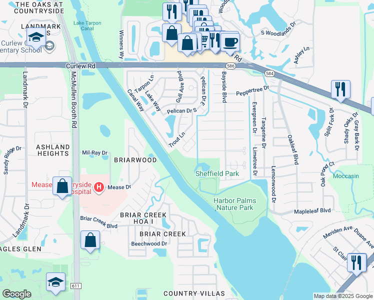 map of restaurants, bars, coffee shops, grocery stores, and more near 577 Dove Terrace South in Oldsmar
