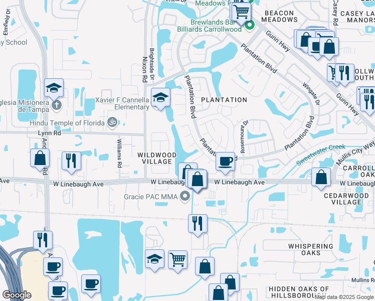 map of restaurants, bars, coffee shops, grocery stores, and more near 5113 Bonnedale Court in Tampa