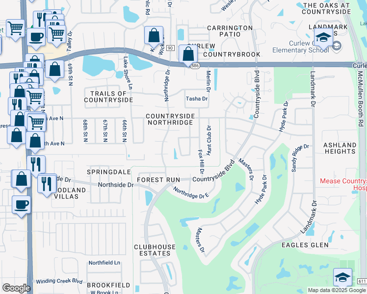map of restaurants, bars, coffee shops, grocery stores, and more near 3327 West Wind Chime Drive in Clearwater