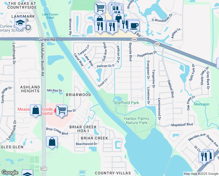 map of restaurants, bars, coffee shops, grocery stores, and more near 577 Dove Terrace South in Oldsmar