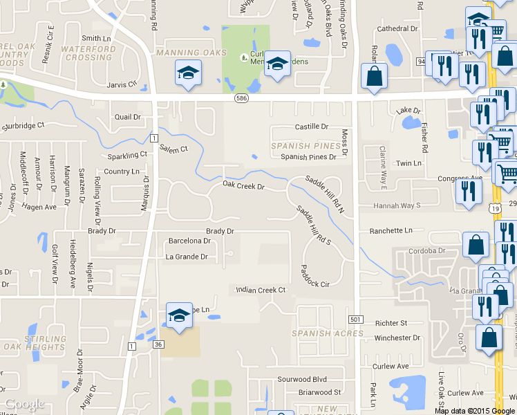 map of restaurants, bars, coffee shops, grocery stores, and more near 1832 Royal Oak Pl E in Dunedin