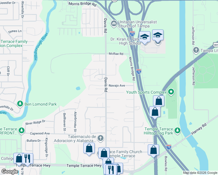 map of restaurants, bars, coffee shops, grocery stores, and more near 8700 Elmdale Place in Tampa