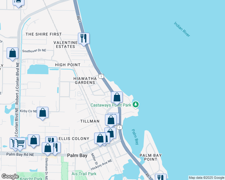 map of restaurants, bars, coffee shops, grocery stores, and more near 3901 Dixie Highway Northeast in Palm Bay