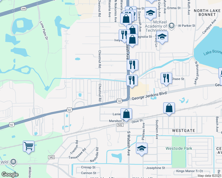 map of restaurants, bars, coffee shops, grocery stores, and more near 32 Hartford Avenue in Lakeland
