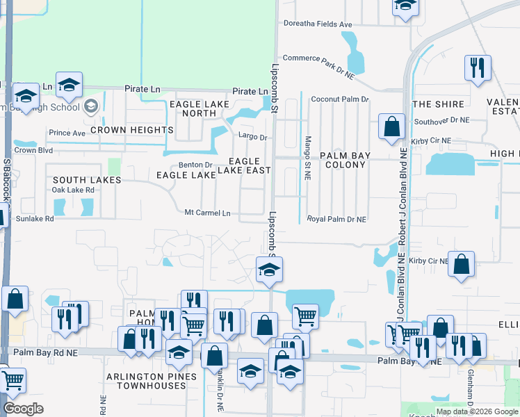 map of restaurants, bars, coffee shops, grocery stores, and more near 3676 Mount Carmel Lane in Melbourne