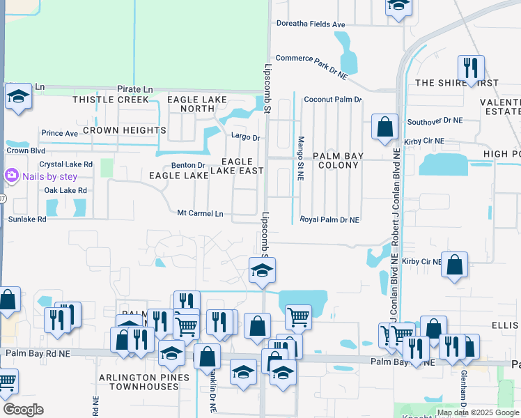map of restaurants, bars, coffee shops, grocery stores, and more near 3677 Mount Carmel Lane in Melbourne