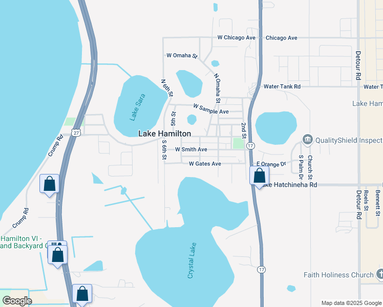 map of restaurants, bars, coffee shops, grocery stores, and more near 415 West Gates Avenue in Lake Hamilton