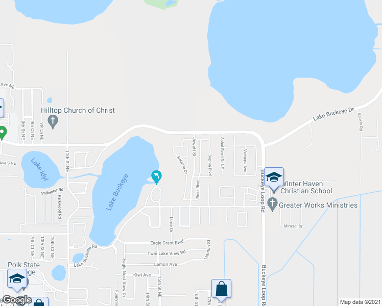 map of restaurants, bars, coffee shops, grocery stores, and more near 5162 Michelle Street in Winter Haven