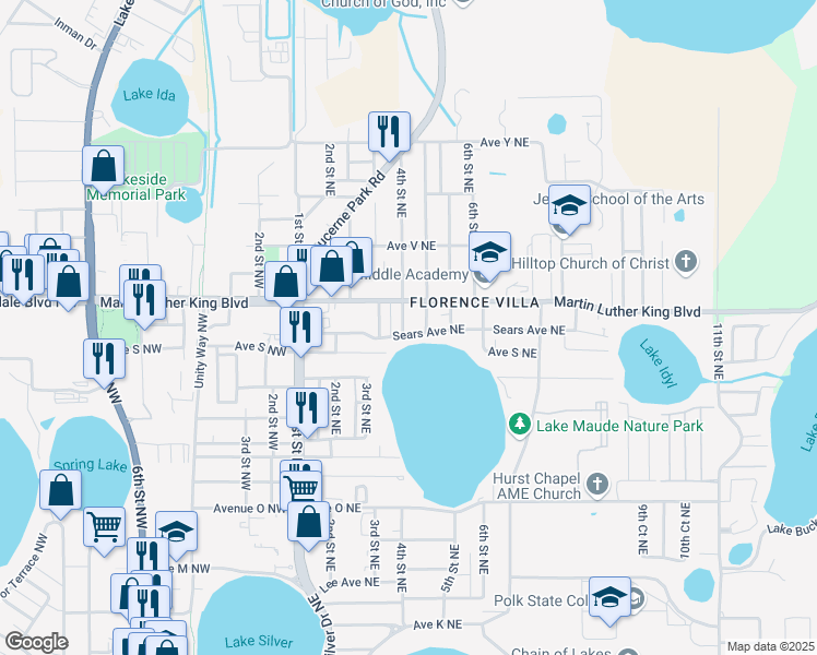 map of restaurants, bars, coffee shops, grocery stores, and more near 1916 4th Street Northeast in Winter Haven