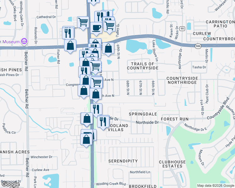 map of restaurants, bars, coffee shops, grocery stores, and more near 29708 69th Street North in Clearwater