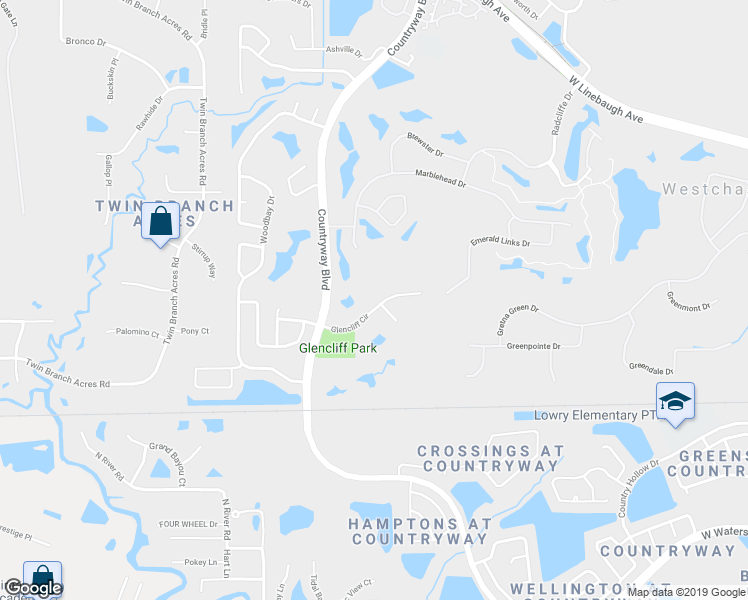 map of restaurants, bars, coffee shops, grocery stores, and more near 12201 Glencliff Circle in Tampa