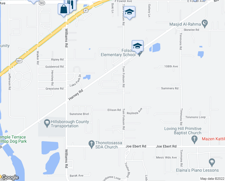map of restaurants, bars, coffee shops, grocery stores, and more near 9740 Harney Flats Lane in Thonotosassa