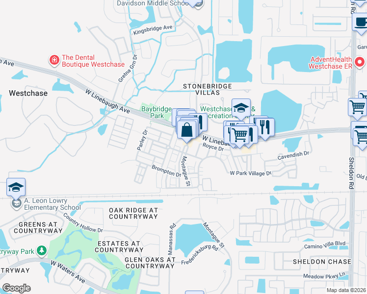 map of restaurants, bars, coffee shops, grocery stores, and more near 9943 Montague Street in Tampa